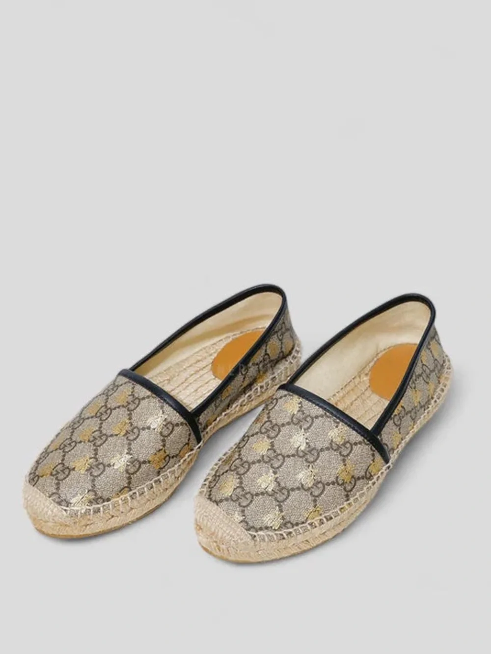 Gucci Brown Canvas Espadrilles with Gold Bee Detail